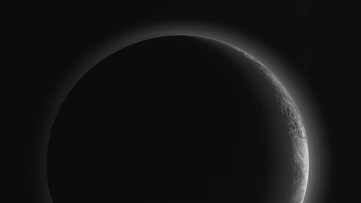 Silhouette, Crescent, Pluto, Horizon, 4K, 8K, HD wallpaper