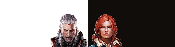 male and female characters illustration, Triss Merigold, Geralt of Rivia