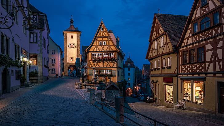 Germany, Bayern, Church, streets, Rothenburg, HD wallpaper