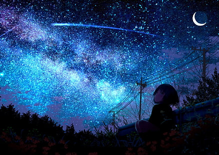 Anime night, starry sky, milky way, scenic, Anime, HD phone wallpaper |  Peakpx