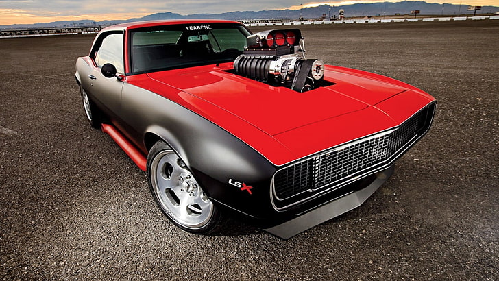red and black Dodge Charger muscle car, tuning, Chevrolet Camaro, HD wallpaper