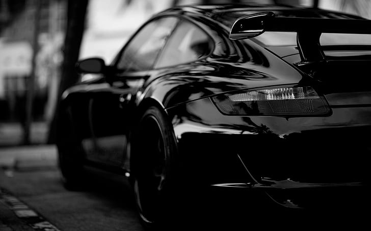 Black Car, black and white, HD wallpaper
