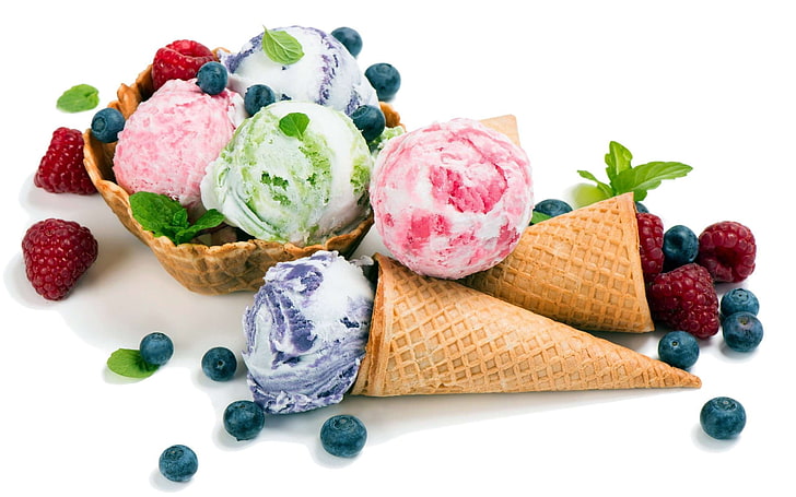 ice cream, food, fruit, berries, food and drink, berry fruit, HD wallpaper