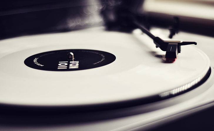 Vinyl Record Player Black And White, white turntable, Vintage