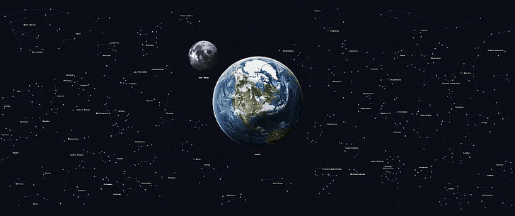 pixel art, space, 8-bit, stars, pixels, ultra-wide, Earth, Moon