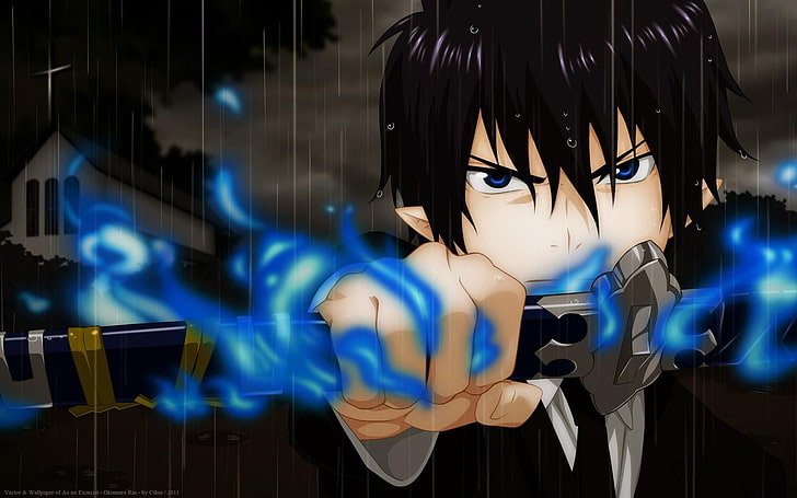 male anime character holding sword, Blue Exorcist, Okumura Rin