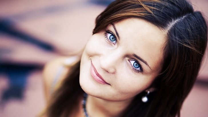 blue eyes, women, brunette, face, portrait, beauty, young adult, HD wallpaper