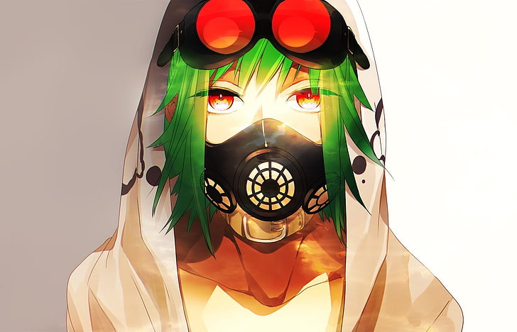 anime, Vocaloid, Megpoid Gumi, gas masks, goggles, anime girls