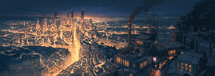 HD wallpaper: anime cityscape, fantasy world, scenic, steampunk, industrial  | Wallpaper Flare