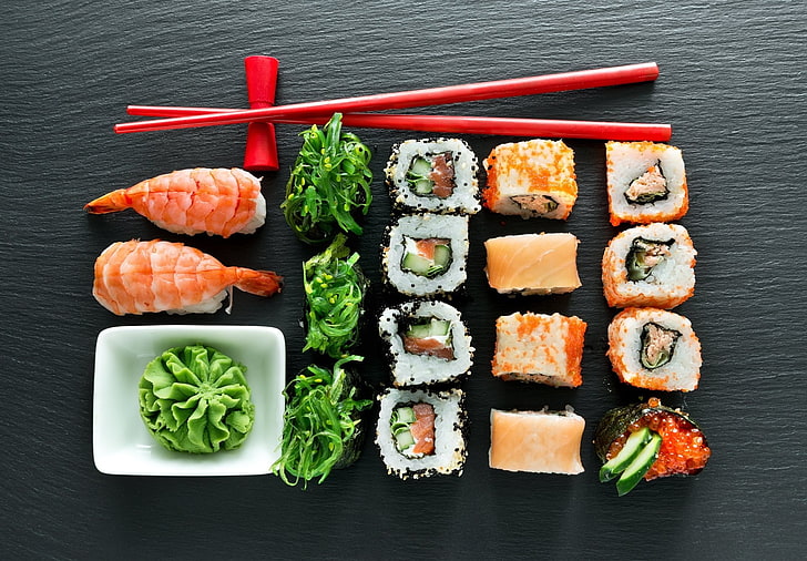 Food, Sushi, Chopsticks, Fish, Rice, Seafood, Still Life, food and drink