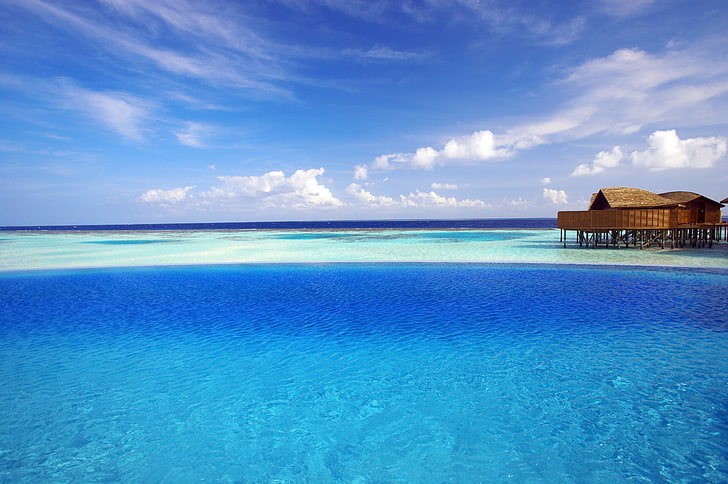 house on ocean wallpaper, maldives, tropical, bungalows, sea