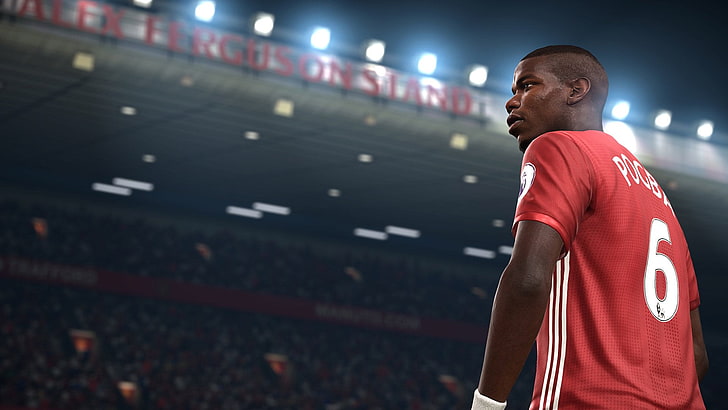 men's red and white jersey shirt, video games, FIFA, soccer, Paul Pogba