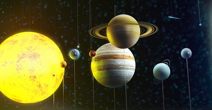 solar system digital wallpaper, digital art, planet, space, close-up