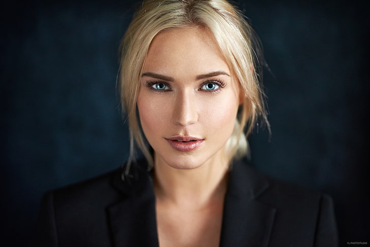 blue eyes, blonde, portrait, face, women, Eva Mikulski