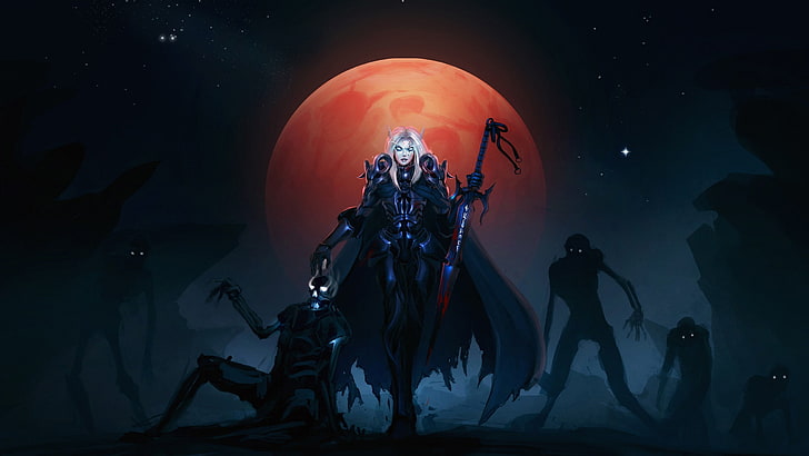 woman holding sword illustration, World of Warcraft, Death Knight