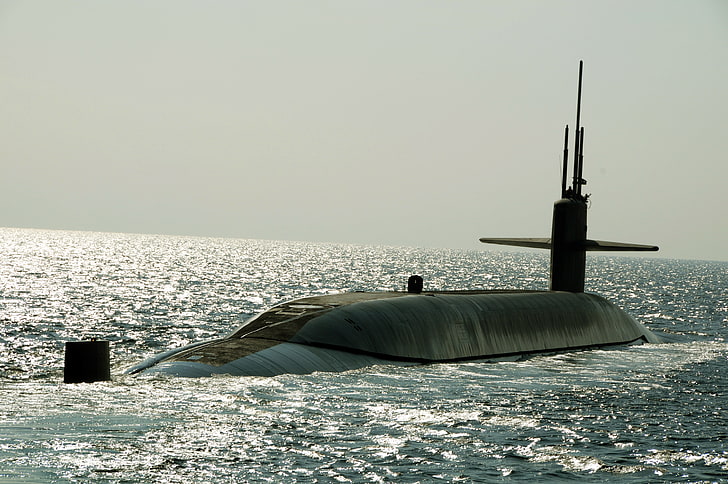 gray submarine, USS, US NAVY, surface course, SSBN 738, nuclear submarine, HD wallpaper