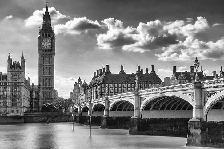 grayscale photo of London city, westminster bridge, westminster bridge, london, HD wallpaper