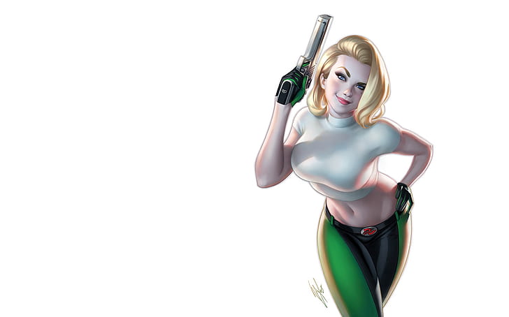 Danger Girl, women, simple background, white background, gun