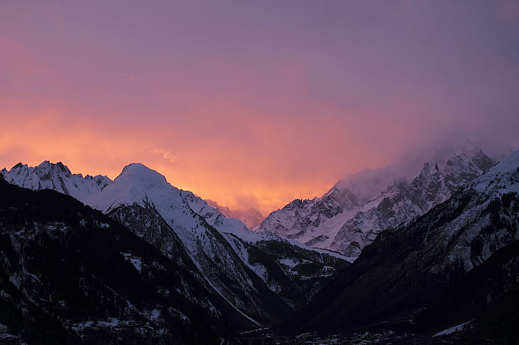 snow covered mountain during sunset scenery, mont blanc, mont blanc