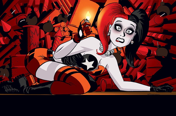 Harley Quinn illustration, artwork, comics, red, art and craft, HD wallpaper