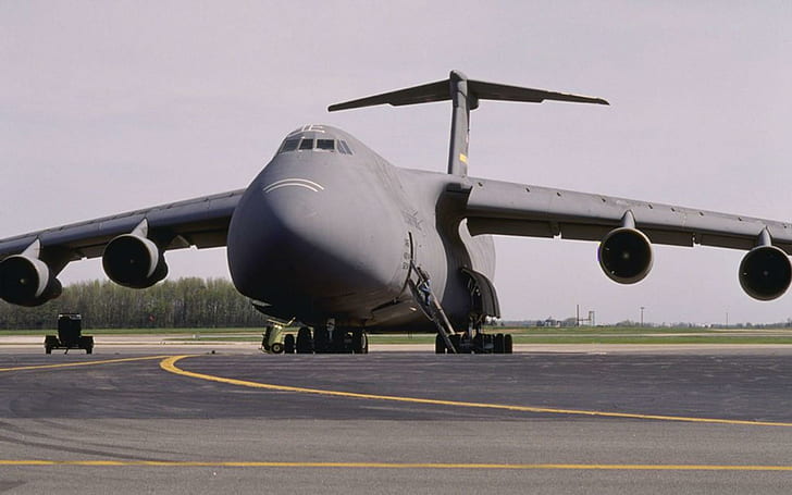 C-5 Galaxy, gray airplane, planes, military, commercial, aircraft