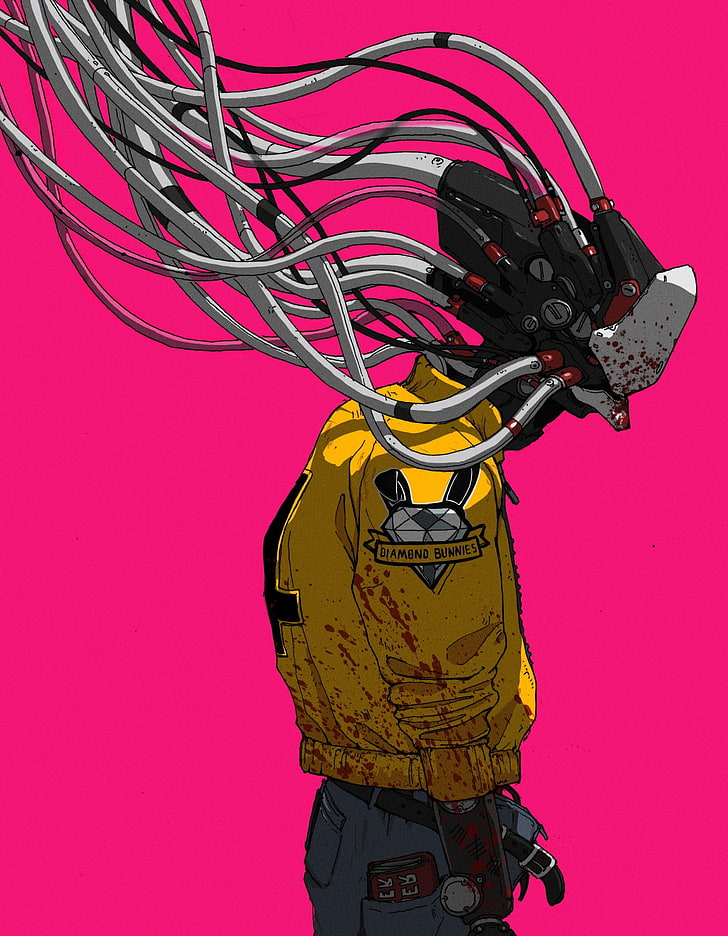 yellow, black, and gray monster animated painting, cyber, robot