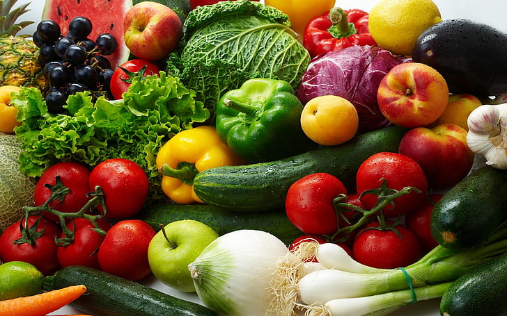 Vegetables, Fruits, Tomatoes, Fresh, Apples, Cucumber, Garlic, Healthy, Food, HD wallpaper