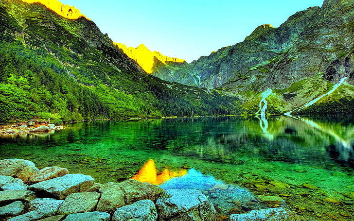 HD wallpaper: lake near mountain range, nature, Morskie Oko, rocks ...