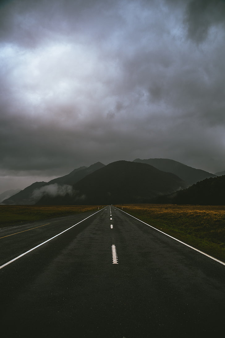black asphalt road, highway, mountains, marking, milford sound highway
