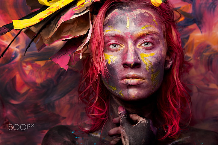 Dmitriy Sandratsky, makeup, colorful, redhead, face, women, HD wallpaper