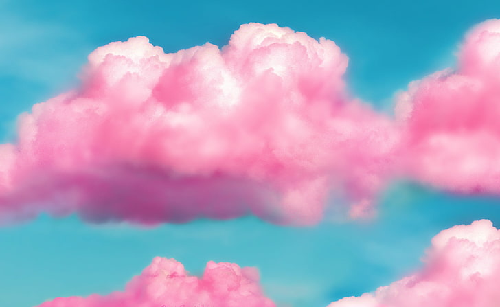 Pink Fluffy Clouds, pink and white clouds, Cute, sky, happiness