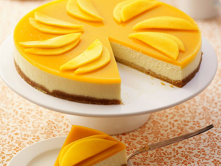 mango pie, food, cake, fruit, dessert, sweet, fruits, cheesecake, HD wallpaper