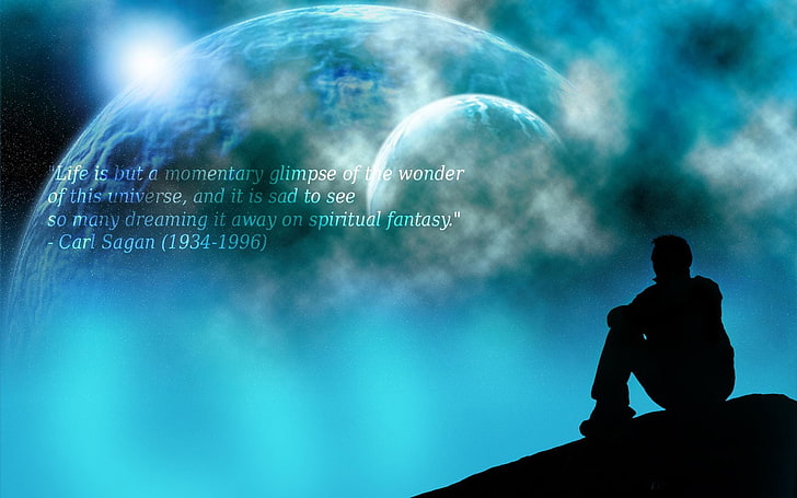 silhouette of man, quote, Carl Sagan, planet, space art, men, HD wallpaper