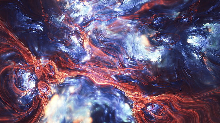 blue, red, and black abstract painting, fractal, full frame, pattern