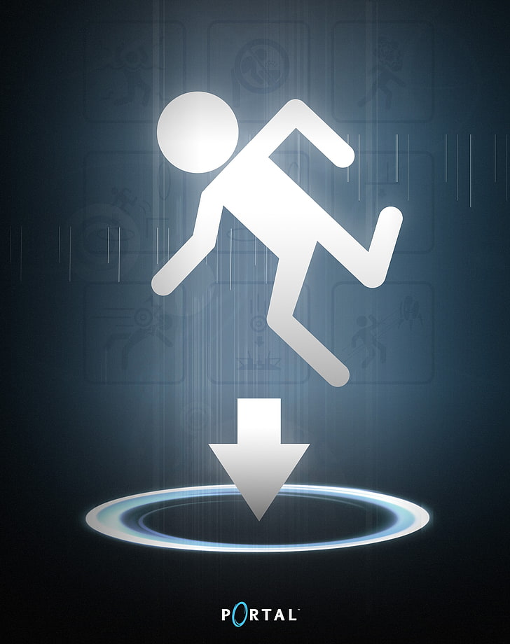 Portal (game), arrow symbol, communication, sign, illuminated, HD wallpaper