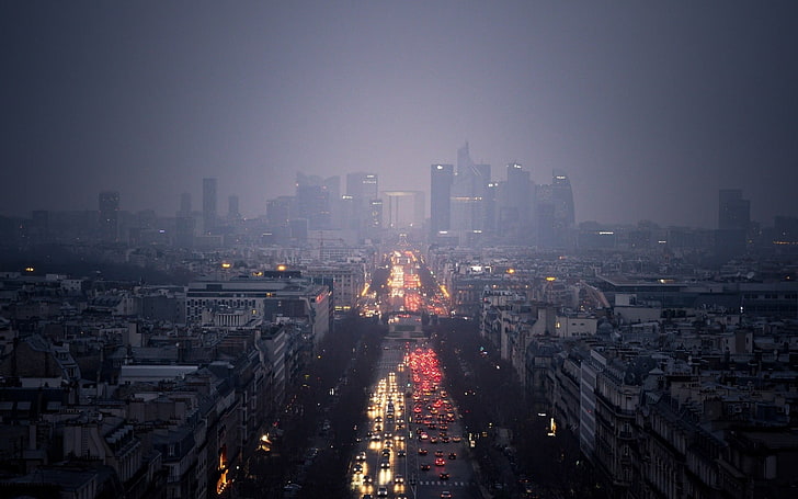 buildings surrounded by fog landscape photography, rain, city