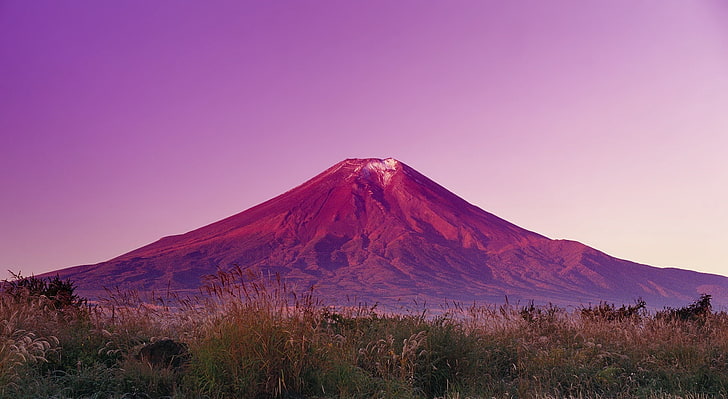 Fuji Mountain, Japan, brown mountain, Asia, Sunrise, Autumn, Purple, HD wallpaper