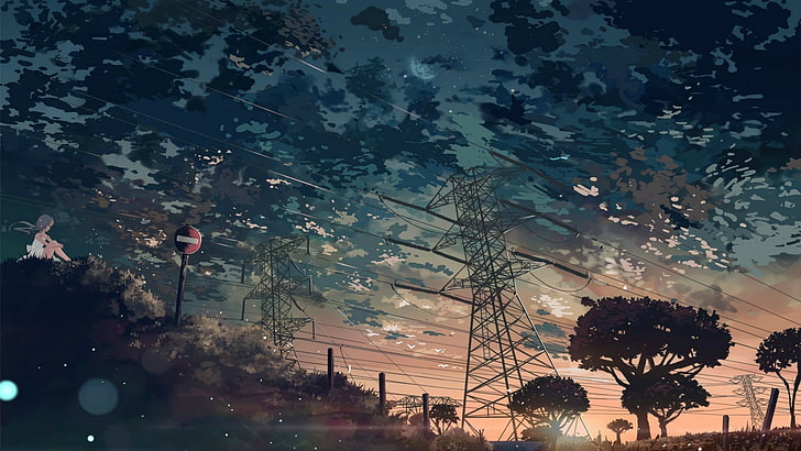 Hd Wallpaper Black Tree Anime Backround Nature Night Sky