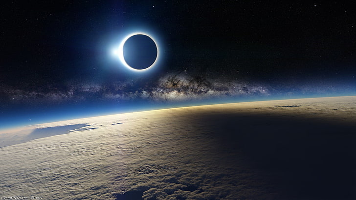 moon illustration, space, Earth, landscape, eclipse, solar eclipse