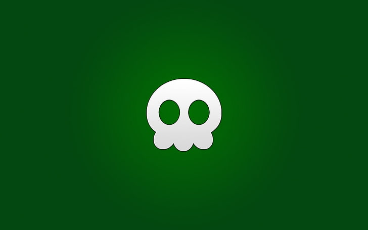 white skull logo, minimalism, green background, green color, no people