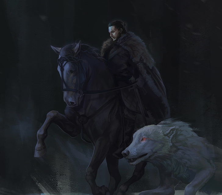 HD wallpaper: Jon Snow and Ghost, art, luminos, game of thrones, black, man  | Wallpaper Flare