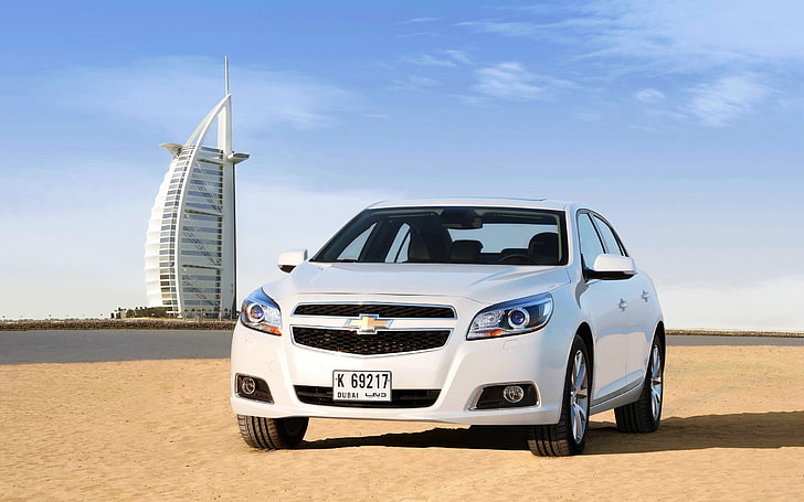 Sand, Beach, Auto, White, Chevrolet, Day, Dubai, The front, HD wallpaper
