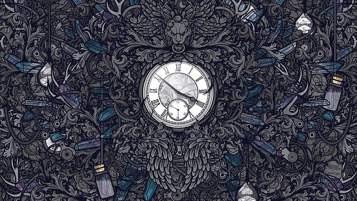 clocks, Gothic, artwork, digital art, Jared Nickerson