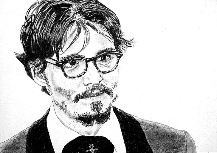 Johnny Depp pencil sketch, portrait, black and white, actor, headshot