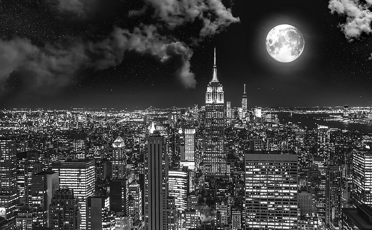 Surreal City HD Wallpaper, cityscape by night wallpaper, Black and White, HD wallpaper