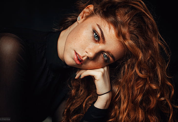 women, Evgeny Freyer, portrait, face, redhead