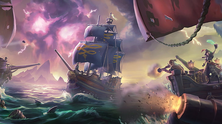 sea of thieves 4k themed, sky, cloud - sky, nature, water, celebration, HD wallpaper