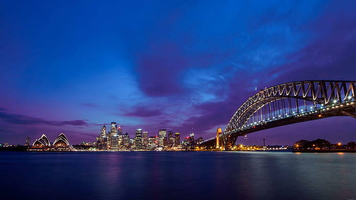 Sydney at sunset, sydney harbour bridge, landscape, world, australia, HD wallpaper