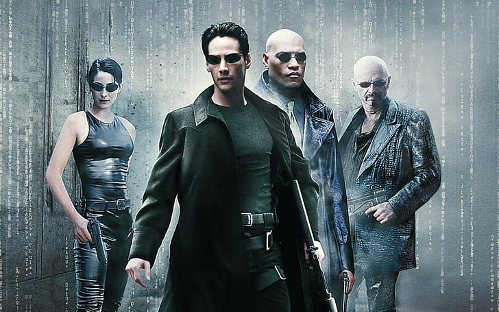 the matrix movies neo keanu reeves morpheus carrie anne moss trinity laurence fishburne, HD wallpaper