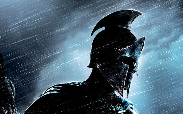 man wearing helmet illustration, rain, warrior, 300: Rise of an Empire
